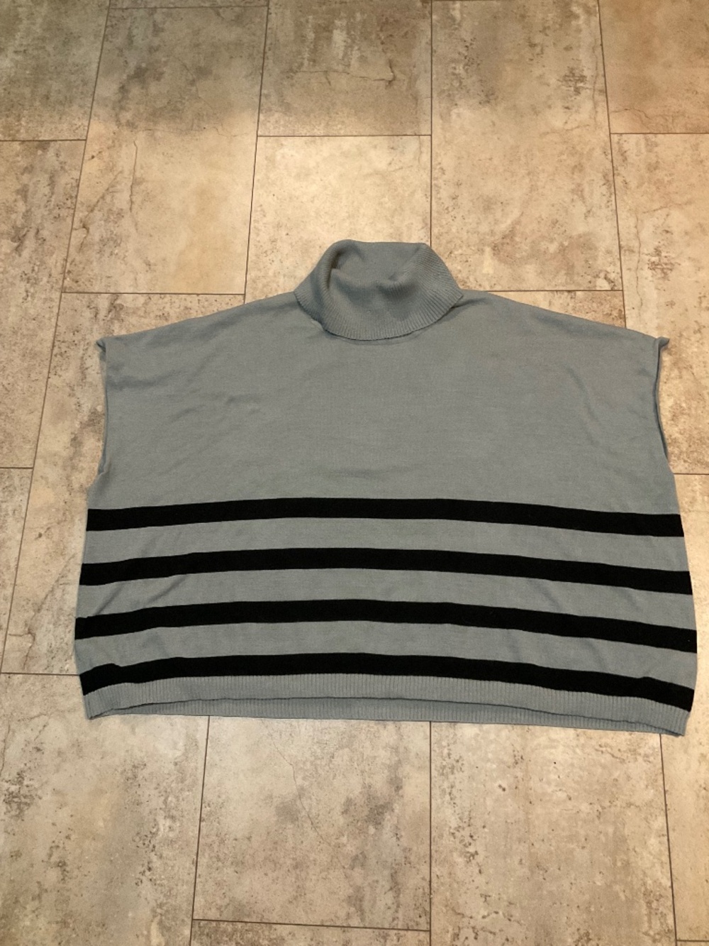 Carol Rose Woman Sz 1X Gray Black Stripe Cowl Neck Sweater BOXY FIT